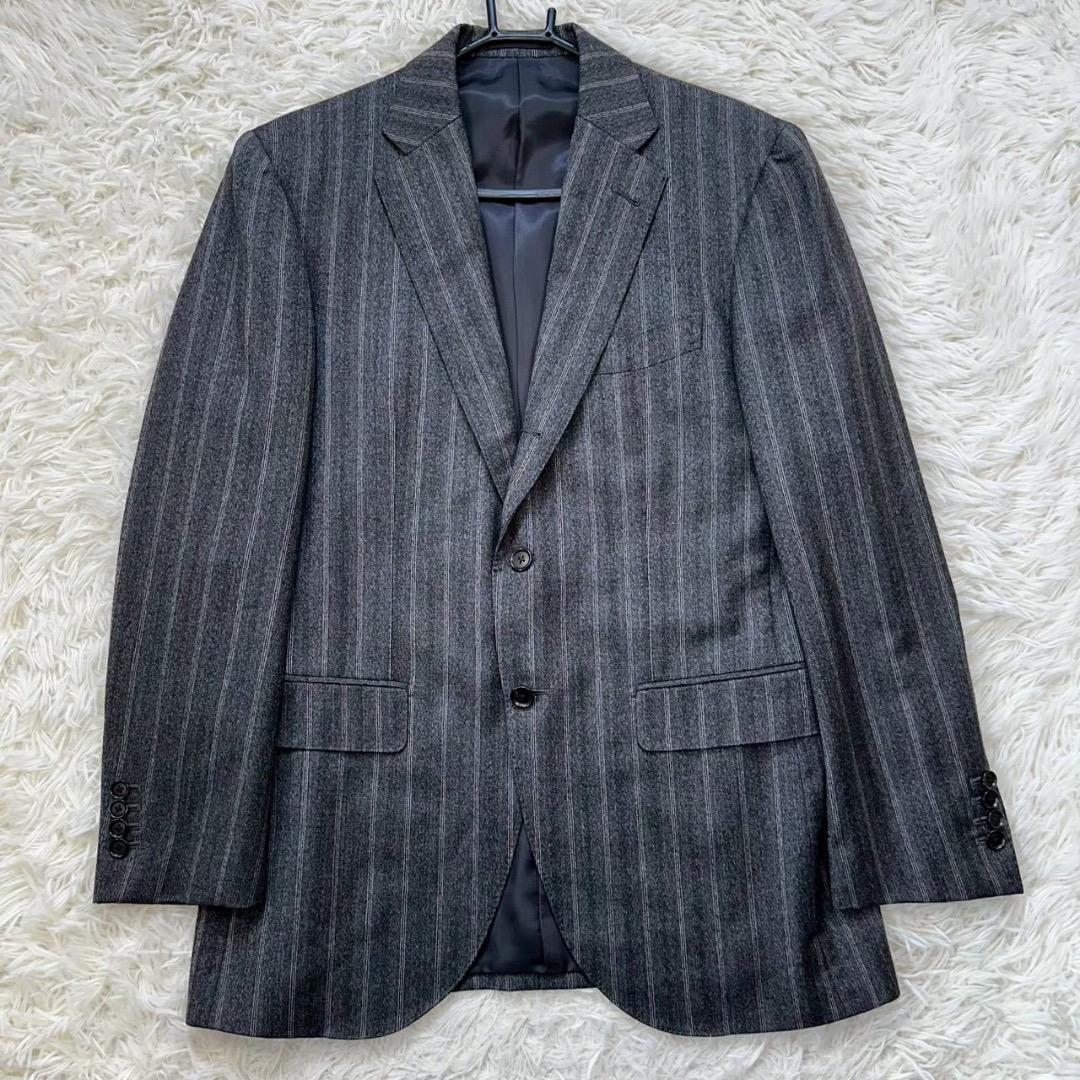 美品✨SHIPS 高級生地ゼニア ストライプ スーツ 総裏 本切羽 48 L相当