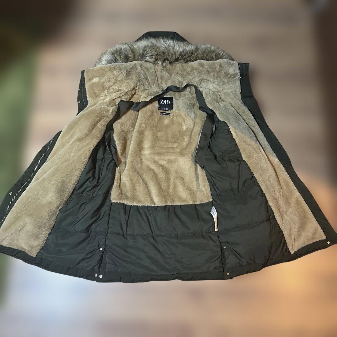 オリーブ色 フード付きモッズコート