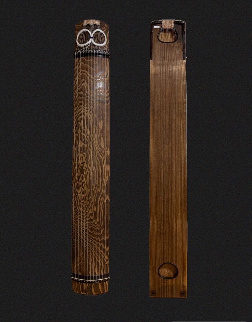 【高級品】福山琴 くり甲 綾杉彫 口前装飾（銘有） 蒔絵付 琴柱 白象・玉龍