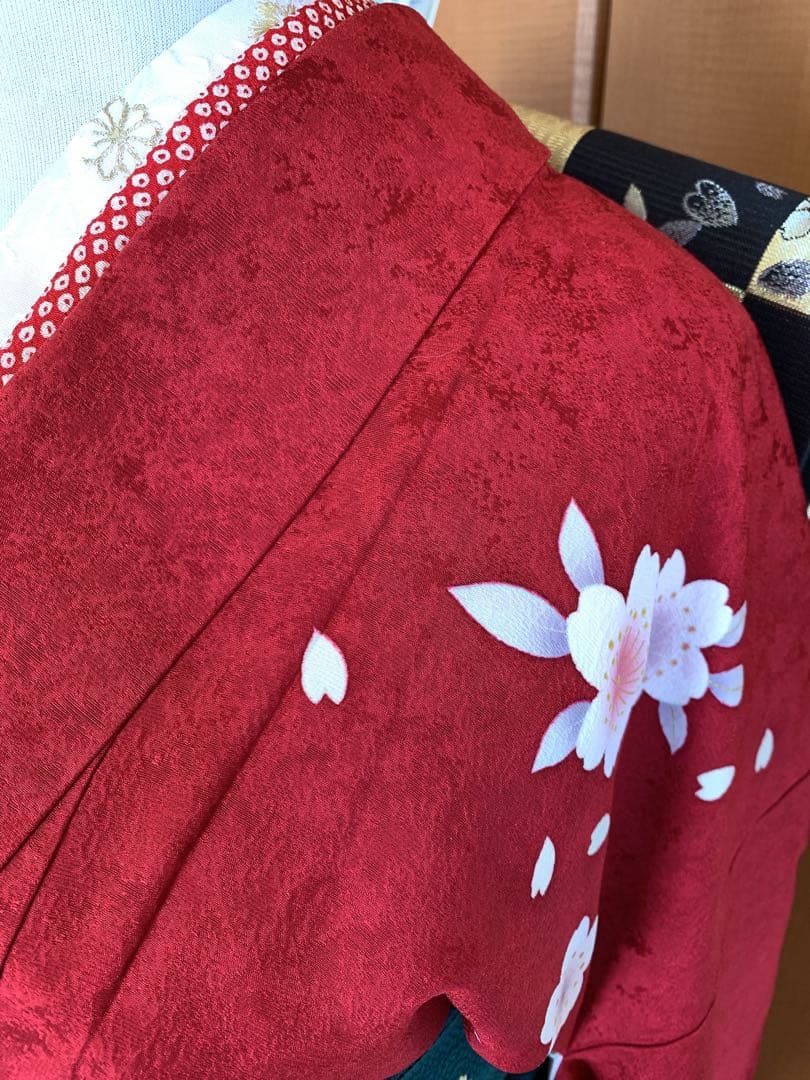 未使用振袖○襦袢 帯付3点セット 京きもの友禅 真紅 極上 刺繍半襟