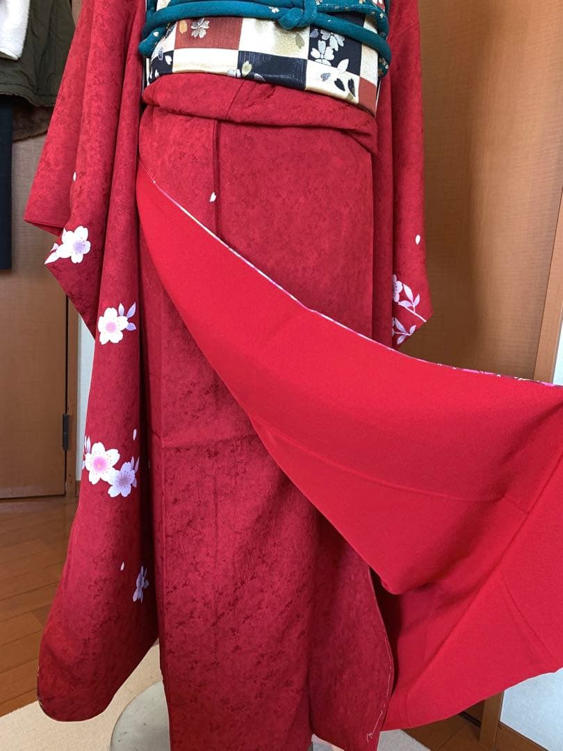 未使用振袖○襦袢 帯付3点セット 京きもの友禅 真紅 極上 刺繍半襟