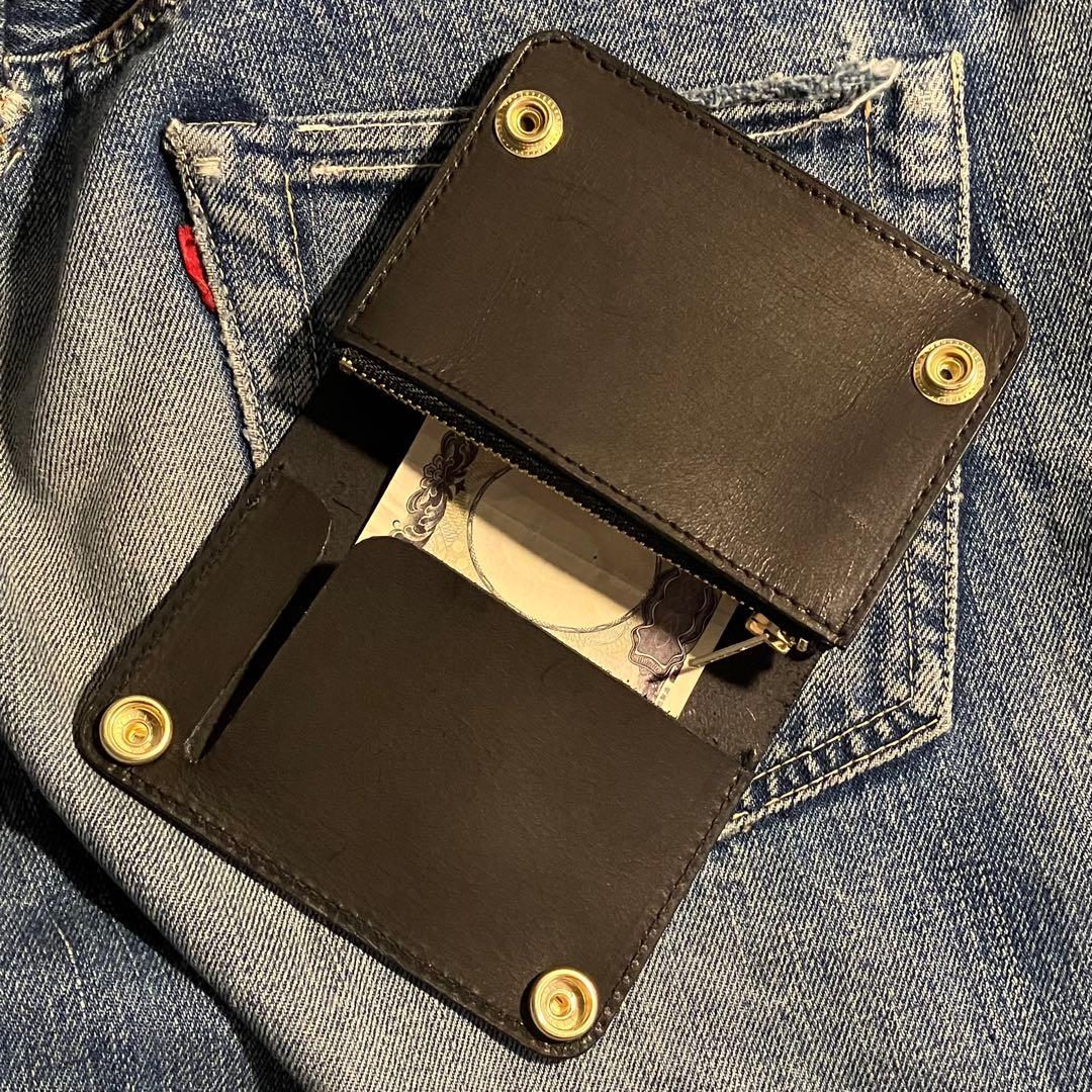 お札が折れない！ミドルトラッカーウォレット 3層 ブラス 栃木レザー