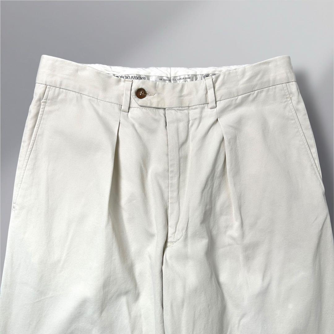 90's'GIORGIO ARMANI 2タック　ワイドチノパン　 アイボリー