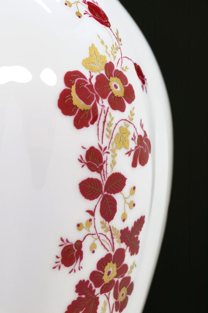 ★大倉陶園 大花瓶 35.5cm 金彩と赤い花 フラワーベース 陶磁器 陶器 壷
