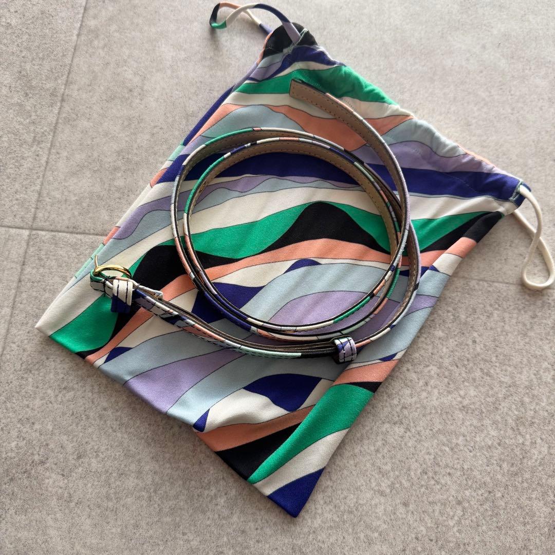 現行　エミリオプッチ　ワンピース　ベルト　収納袋　総柄　青色　タグ付き　40