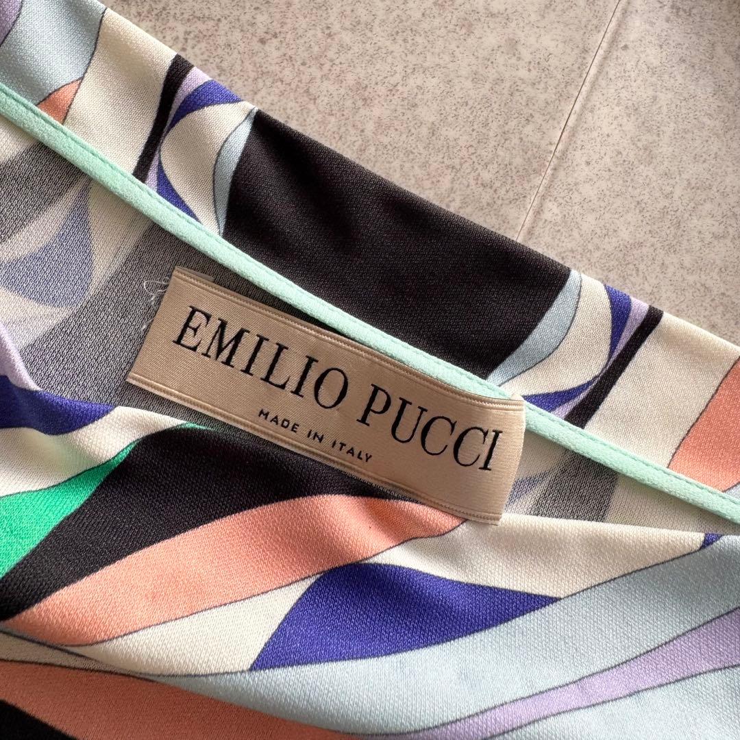 現行　エミリオプッチ　ワンピース　ベルト　収納袋　総柄　青色　タグ付き　40