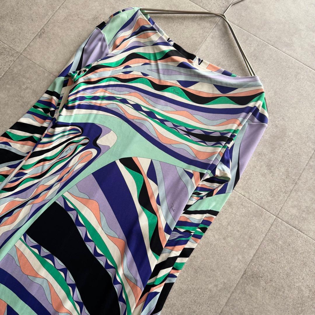 現行　エミリオプッチ　ワンピース　ベルト　収納袋　総柄　青色　タグ付き　40