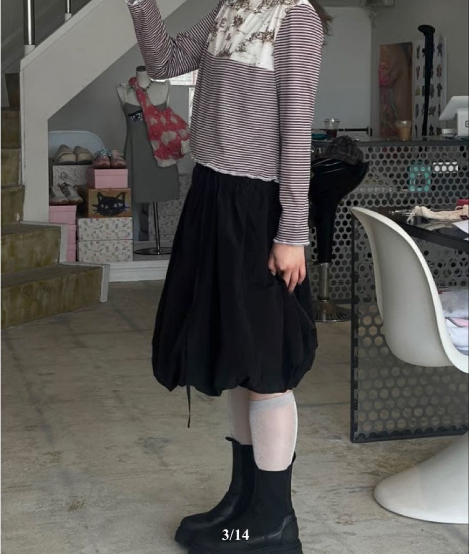 【yoshokobayashi】Boat neck border T-shirt