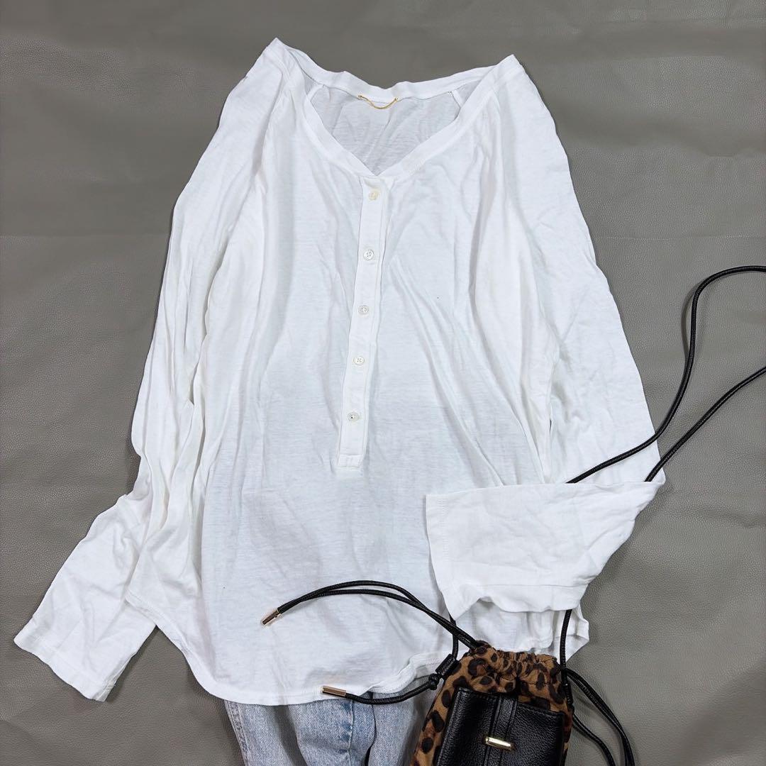 ドゥーズィエムクラス ヘンリーカットソー 白 無地 長袖