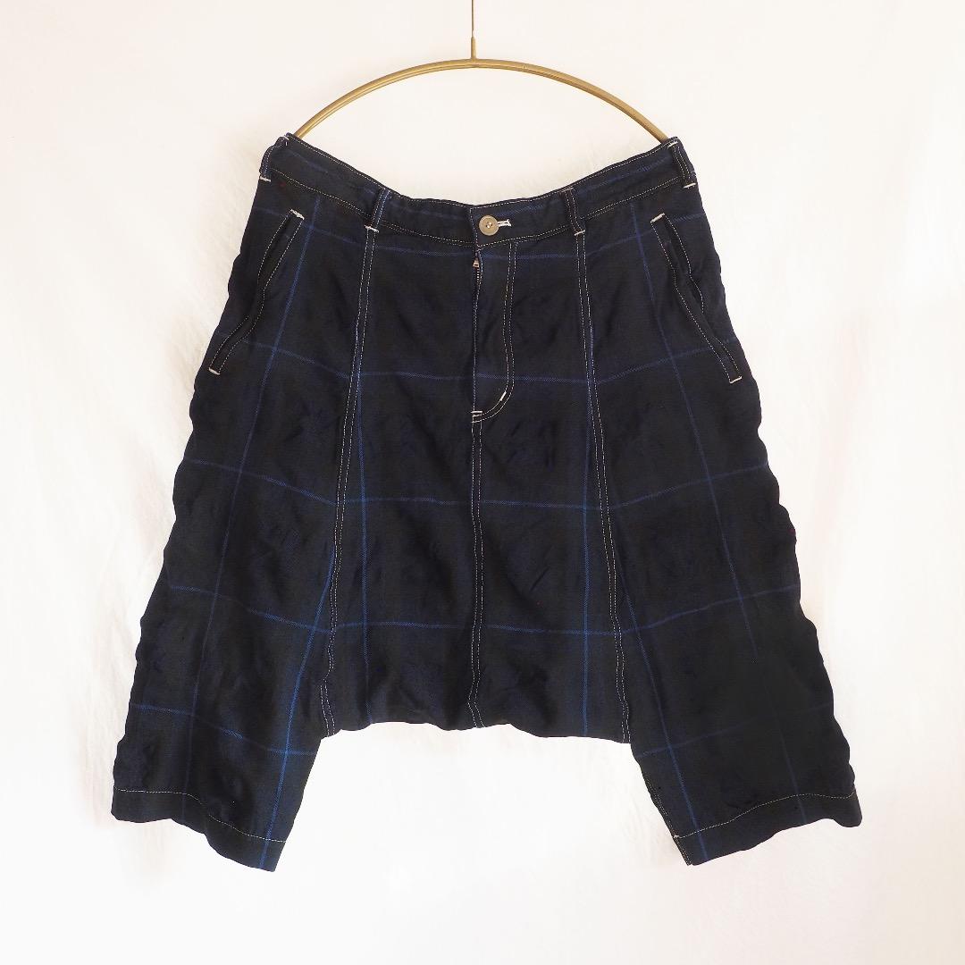 コムコム 極美品 サルエルパンツ チェック 縮絨 ポリエステル コムデギャルソン