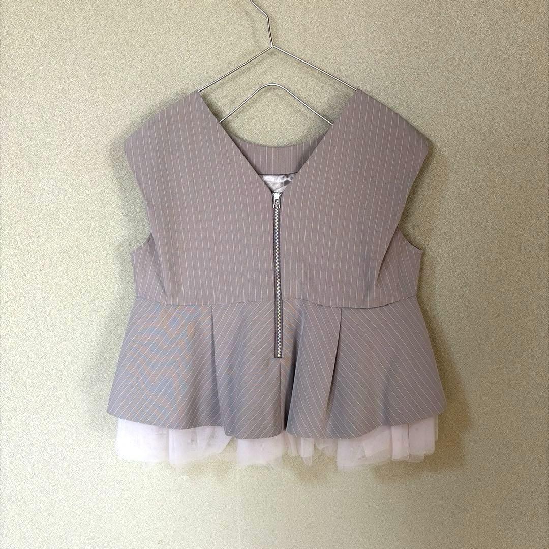 ANDRESD ピンストライプペプラムセットアップドレス ベージュ Mサイズ