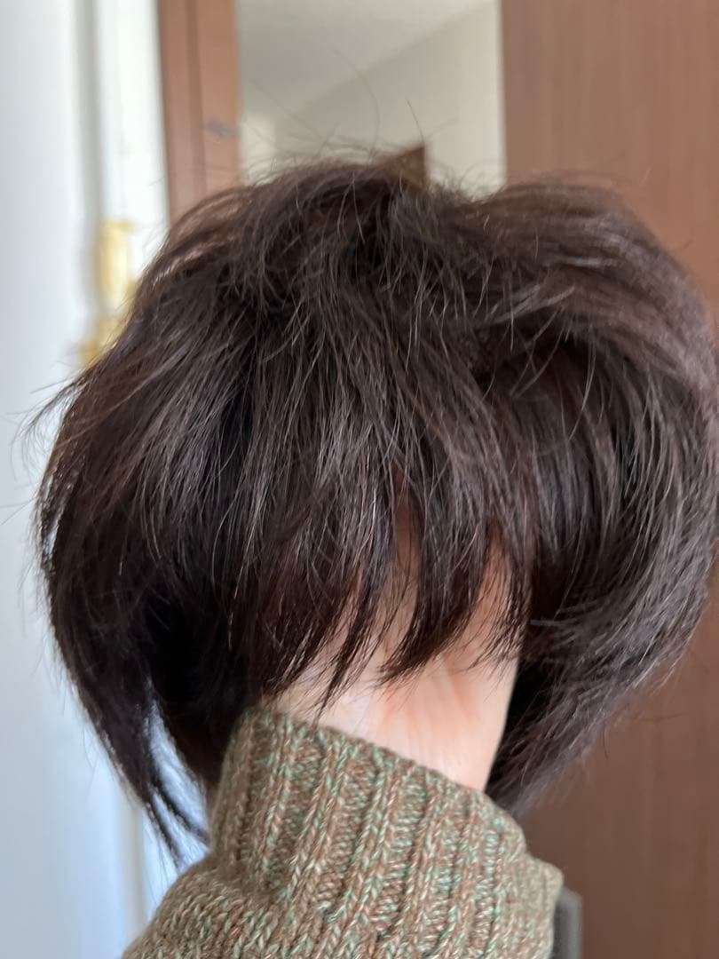 総手植え人毛ウィッグ☆自然☆ ふわっと軽いカールショート☆☆ST86 黒