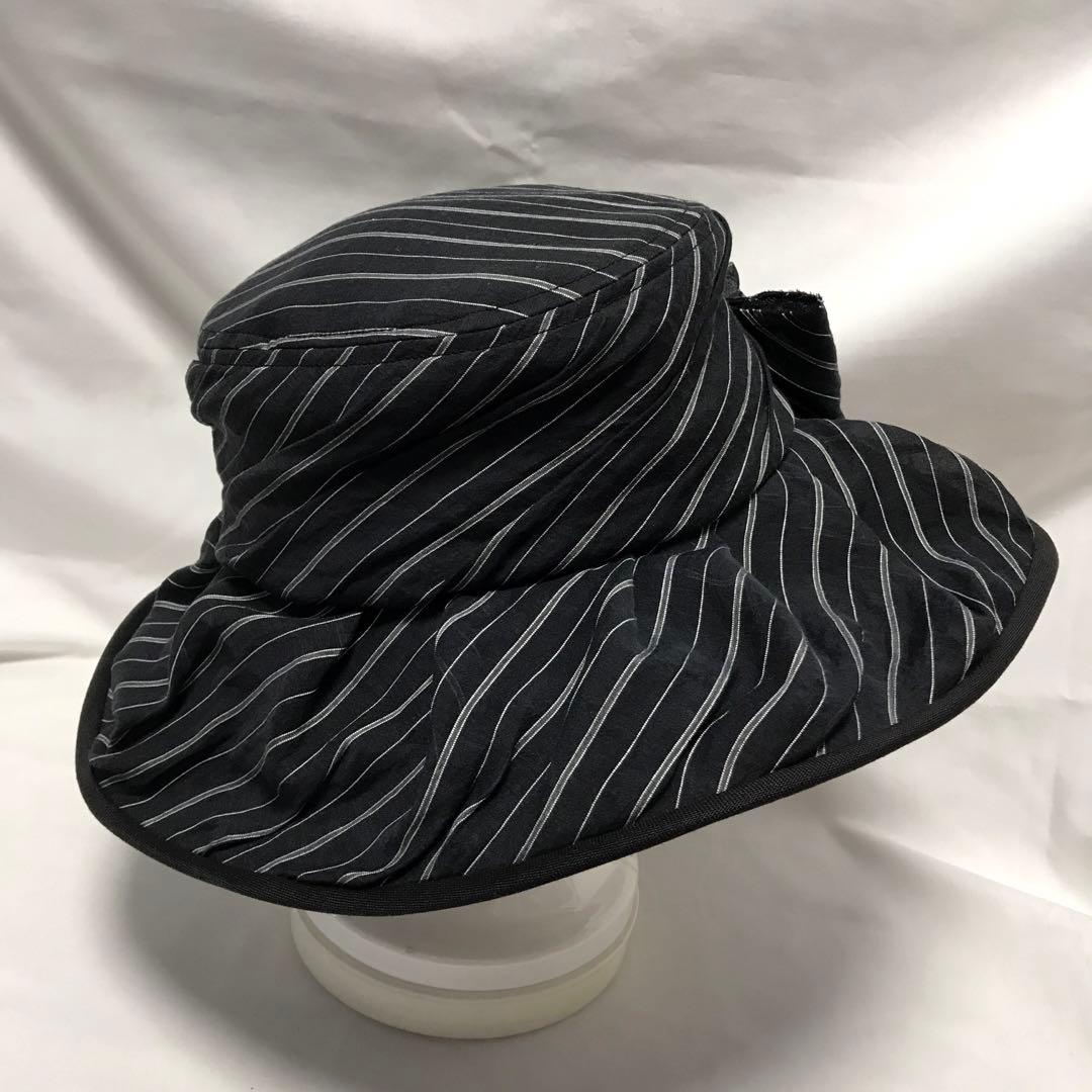 銀座マギー　麻布　黒×グレーストライプ　共布コサージュ　リボン