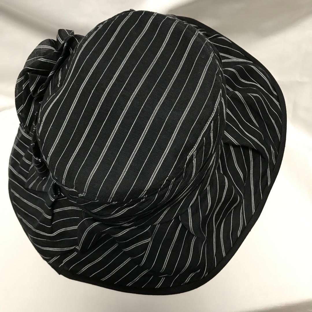 銀座マギー　麻布　黒×グレーストライプ　共布コサージュ　リボン