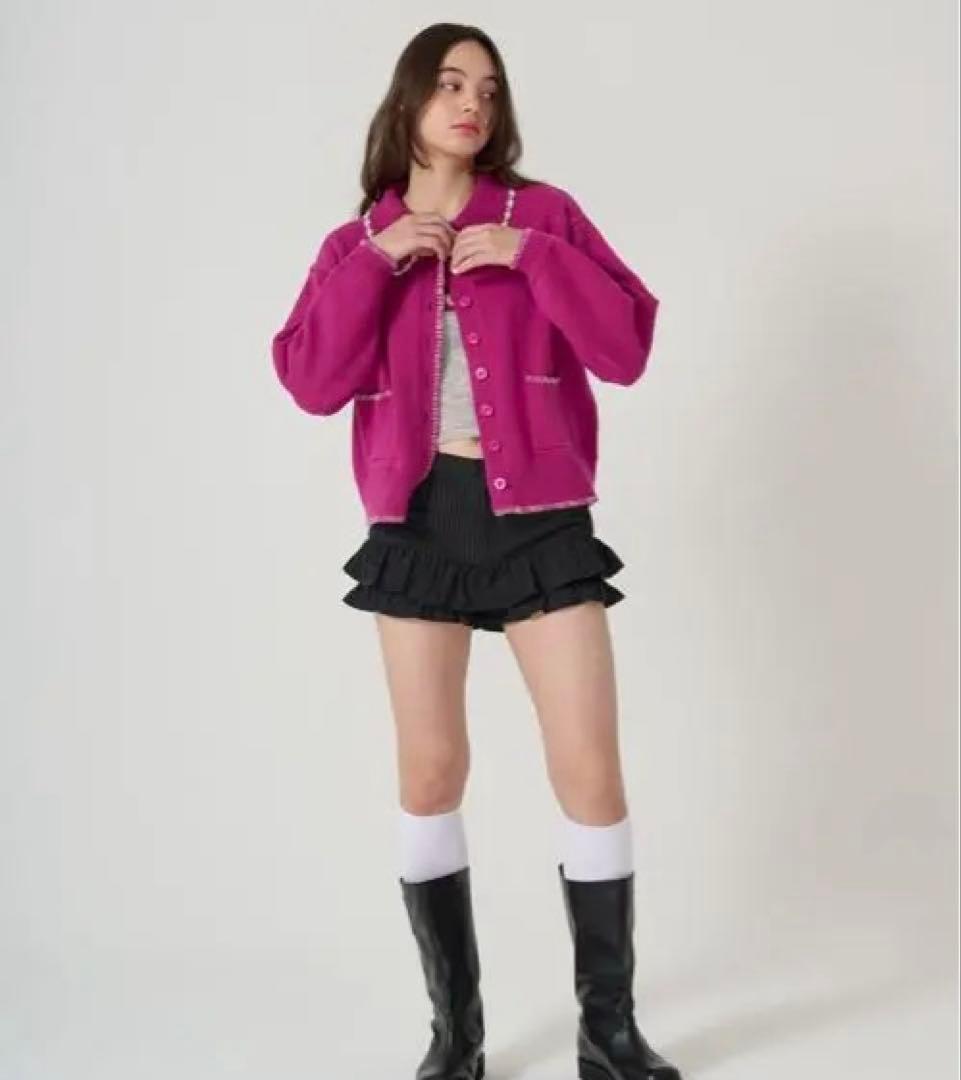 ピンストライプ ティアード ショートパンツ　ティーナジョジュン