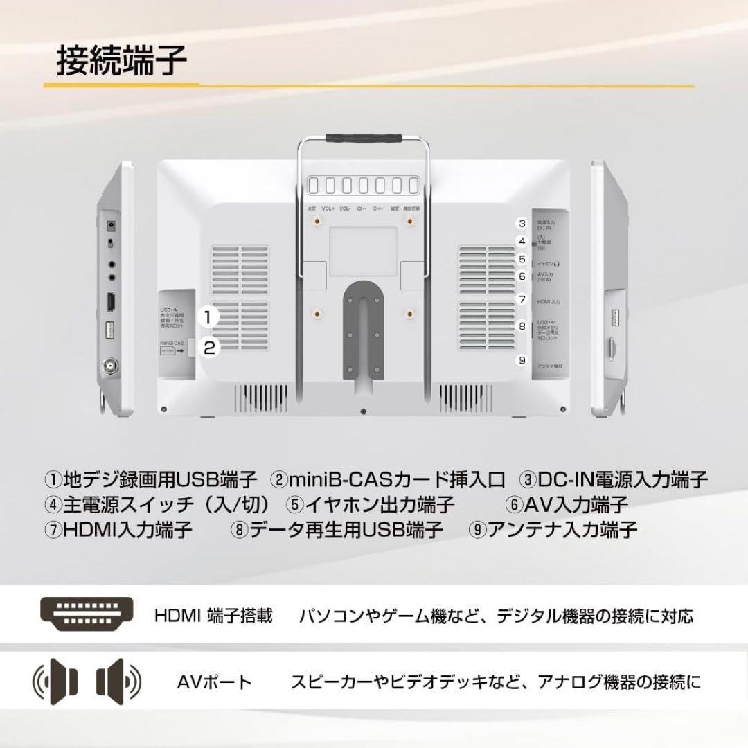 14型ポータブルテレビ1TB録画付 HDMI対応／3WAY設置◎