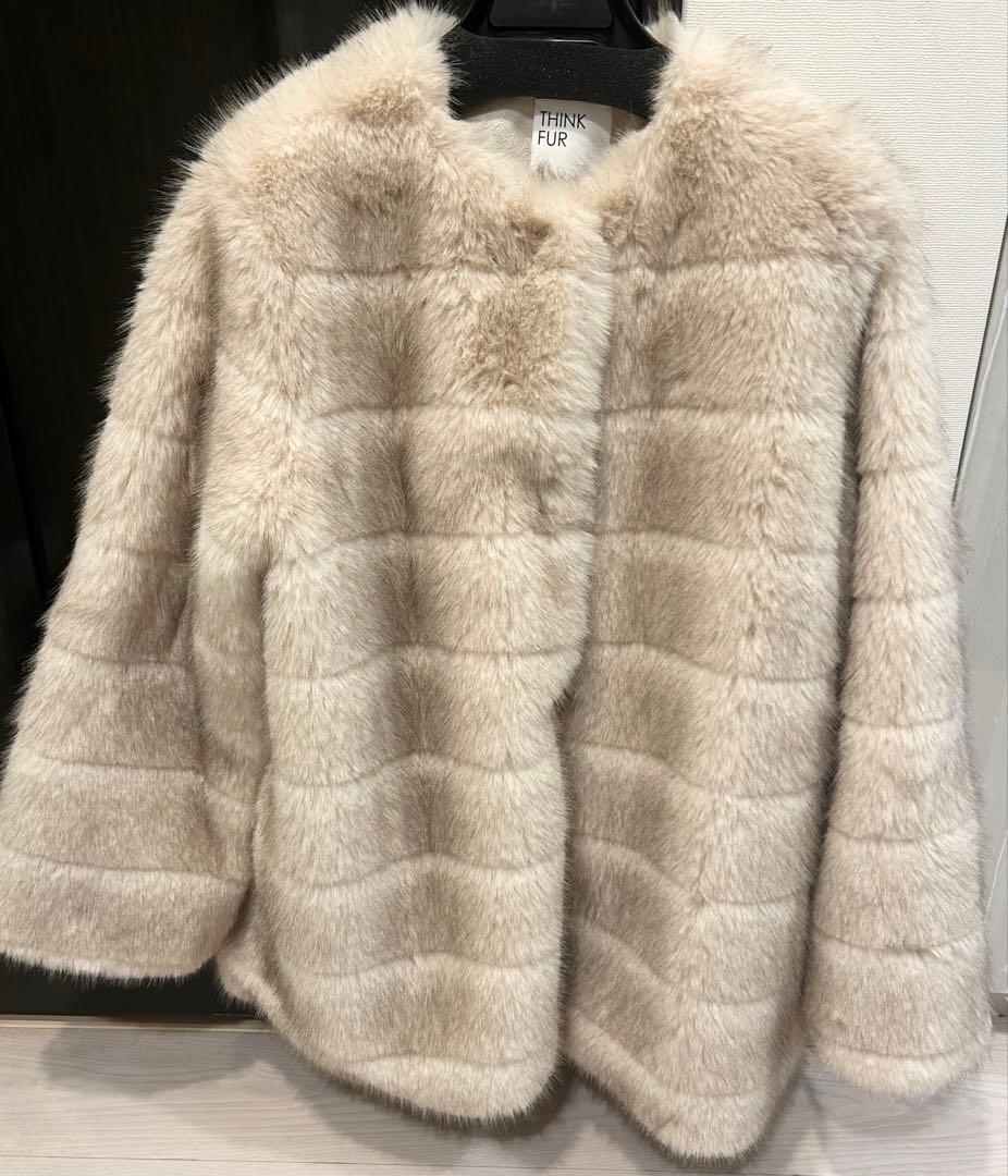 THINKFUR Border Fur Coat アイボリー【25TH-14】
