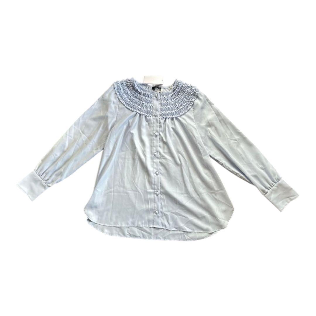 ✨新品❤️✨SONO ウォッシャブル ちびフリル 長袖 ブラウス ライトブルー　M