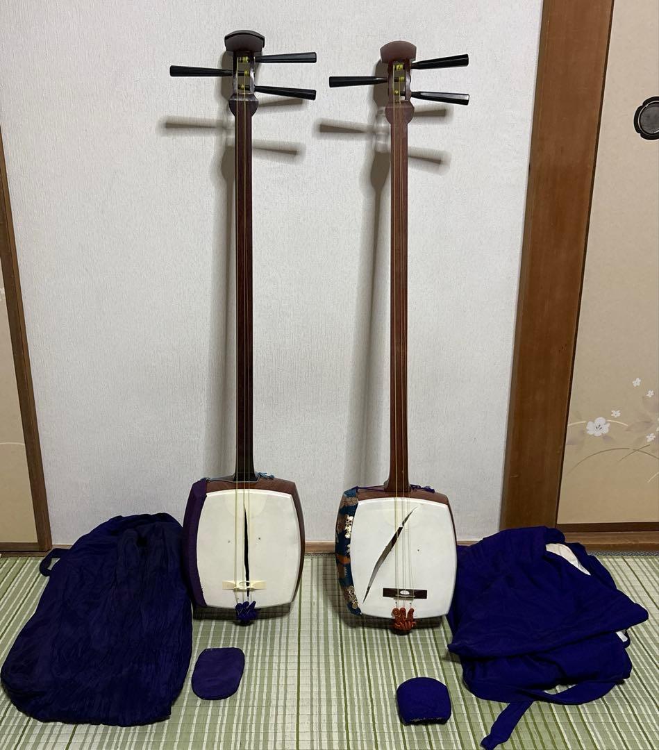 三味線　2本 K9 金　皮破れ　和楽器　胴内部ギザギザ有り