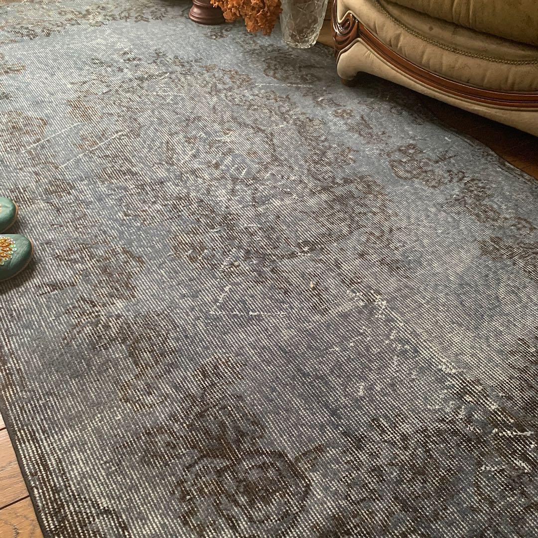 トルコヴィンテージラグ　207×104 グレー　ブラック　チョコ　オーバーダイ