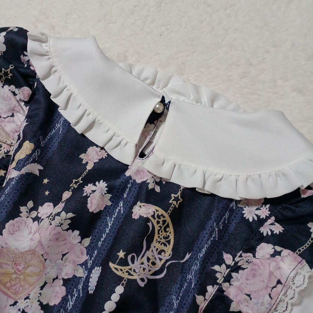 美品✨LIZ LISA リズリサ ジュエリー柄ワンピース ネイビー リボン 紺色