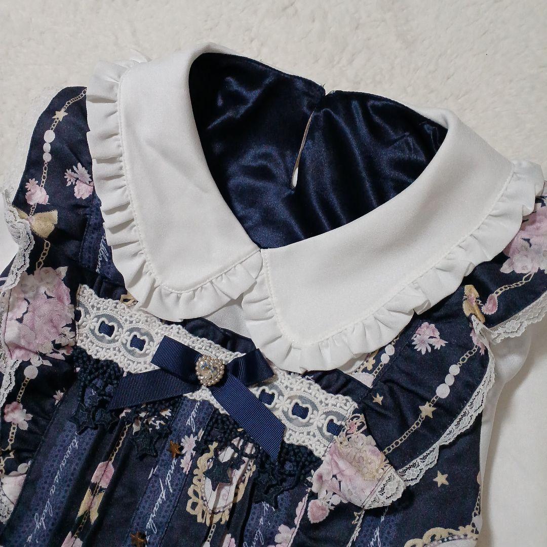 美品✨LIZ LISA リズリサ ジュエリー柄ワンピース ネイビー リボン 紺色