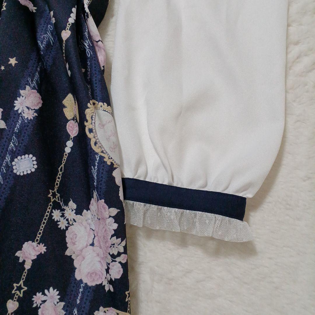 美品✨LIZ LISA リズリサ ジュエリー柄ワンピース ネイビー リボン 紺色