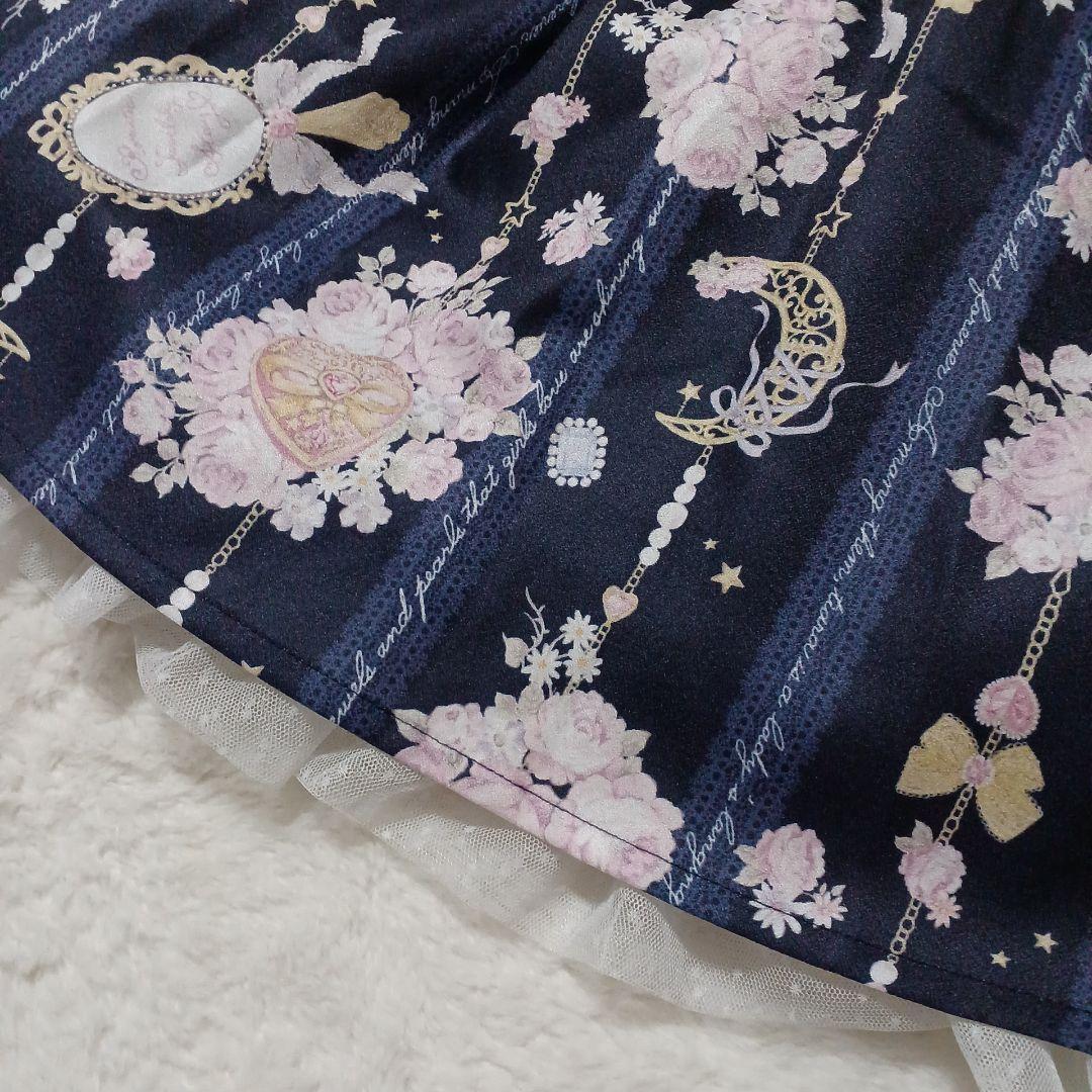 美品✨LIZ LISA リズリサ ジュエリー柄ワンピース ネイビー リボン 紺色