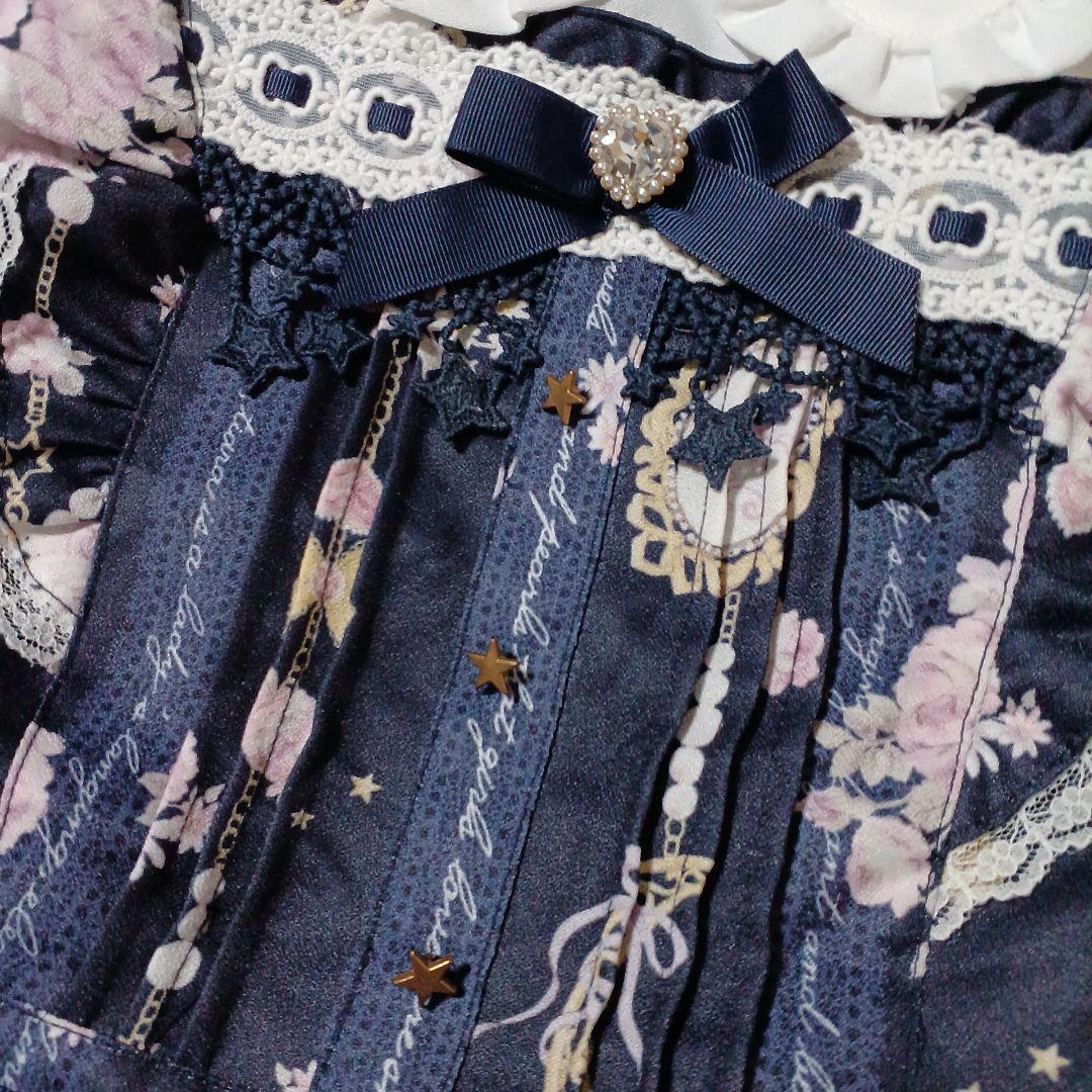 美品✨LIZ LISA リズリサ ジュエリー柄ワンピース ネイビー リボン 紺色