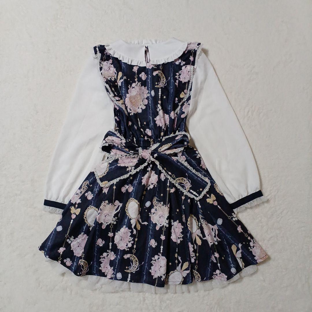 美品✨LIZ LISA リズリサ ジュエリー柄ワンピース ネイビー リボン 紺色