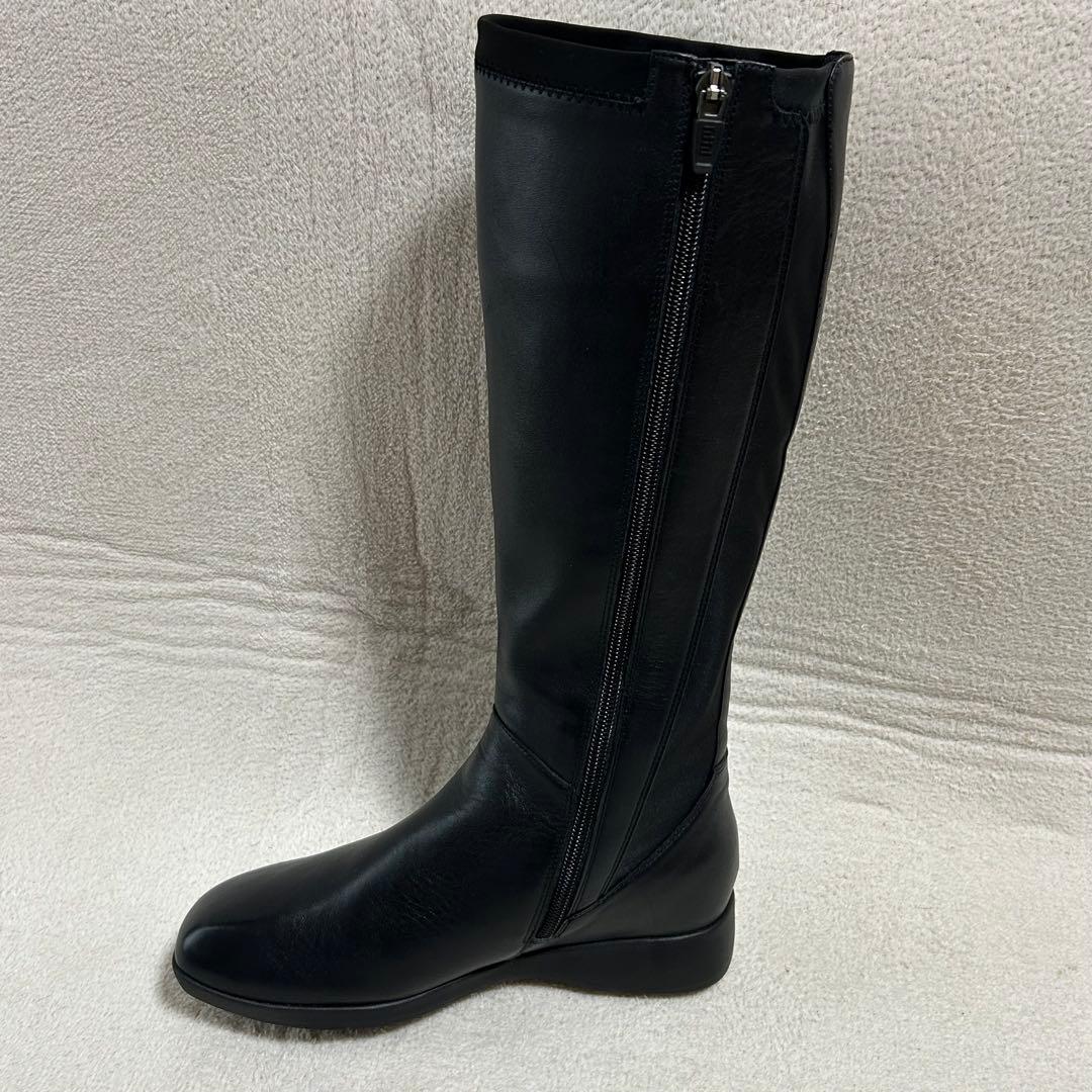 未使用品‼︎【fitfit】レザー　ロング　ブーツ　サイドジップ　黒　23.0