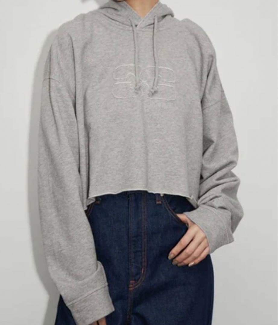 GANNI フード付きクロップドパーカー グレー