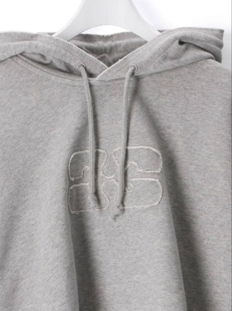 GANNI フード付きクロップドパーカー グレー