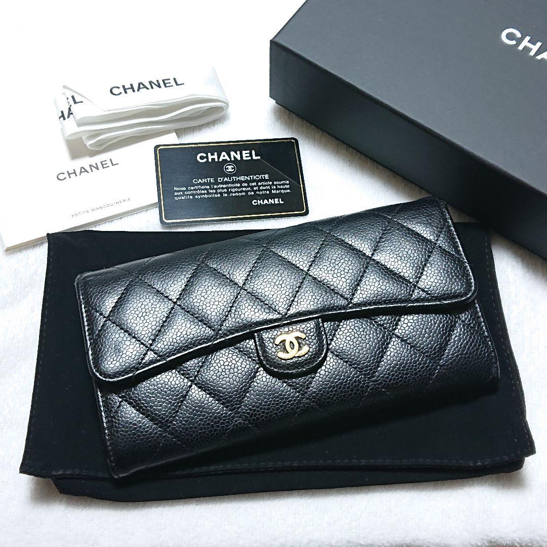 【美品】CHANEL キャビアスキン マトラッセ タイムレスクラシック 長財布