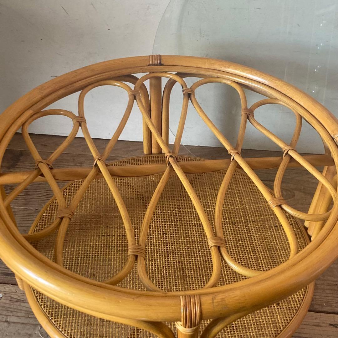 ヴィンテージラタン ガラス サイド テーブル ローテーブル