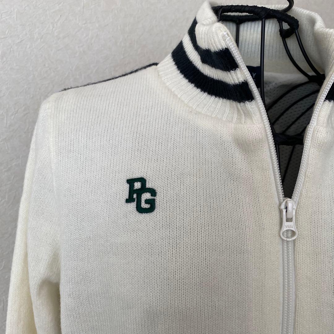 パーリーゲイツ ニットジャケット 黒×白 ネックライン 裏地メッシュ