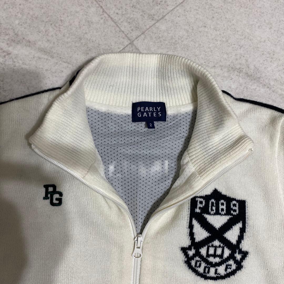 パーリーゲイツ ニットジャケット 黒×白 ネックライン 裏地メッシュ