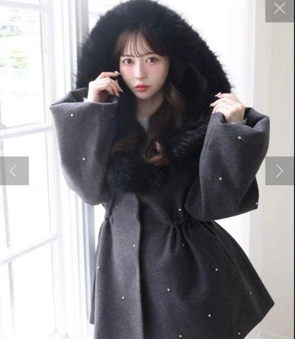 【値下げ可能】【未使用】フードフェイクファービジューミドルコート ナイスクラップ