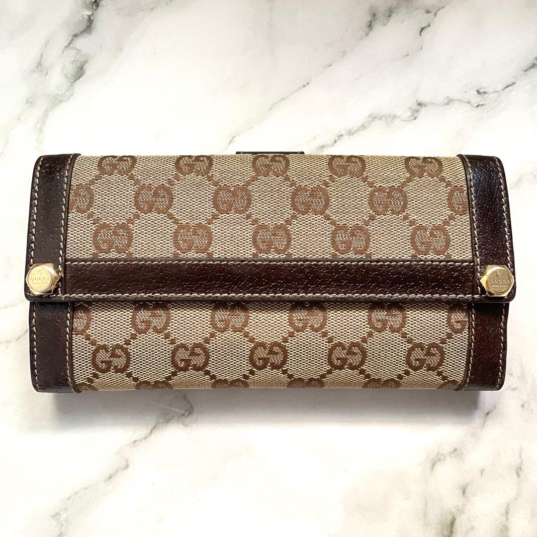 GUCCI GG キャンバス　スタッズ　Wホック　長財布　美品　1010-11