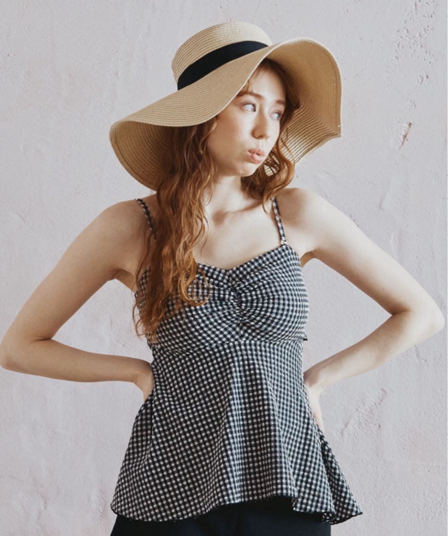 水着 9号 ペプラム ギンガムチェック風 3点セット