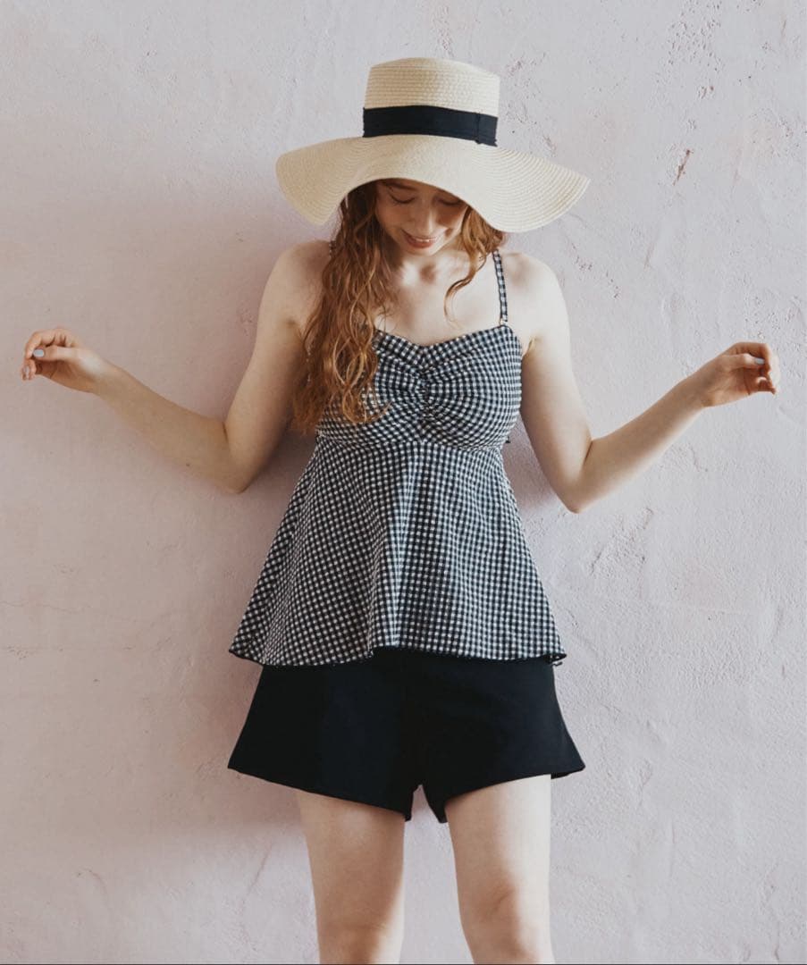 水着 9号 ペプラム ギンガムチェック風 3点セット