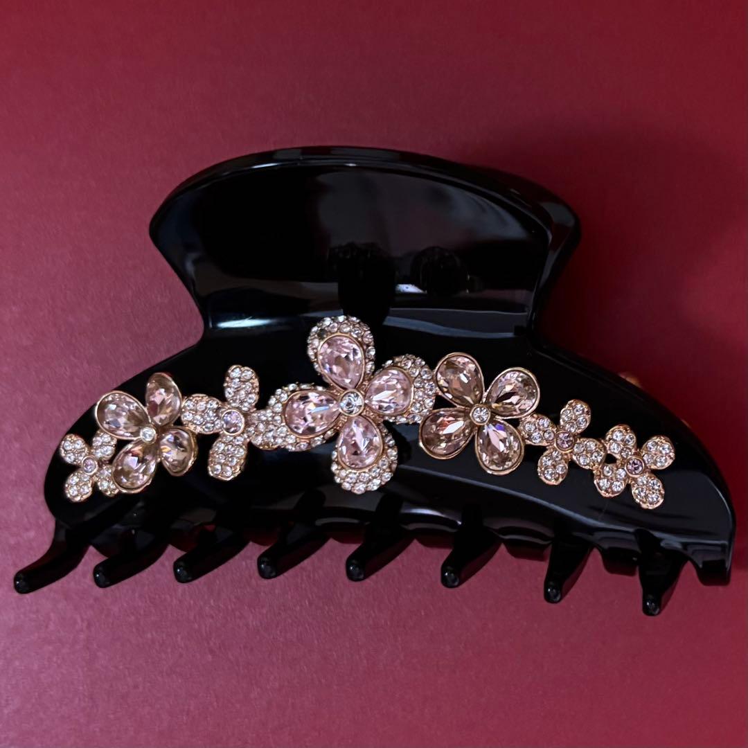 SWAROVSKI ヘアクリップ フラワーモチーフ ラインストーン パヴェ