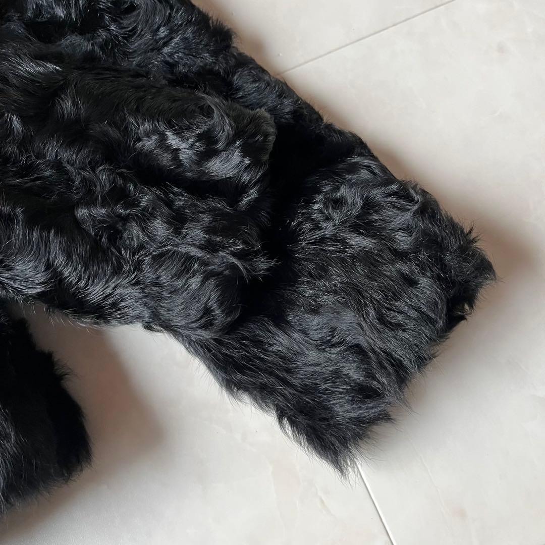 リアルラムファー カーリーラム 毛皮 ファーコート ブラック 黒 M ショート