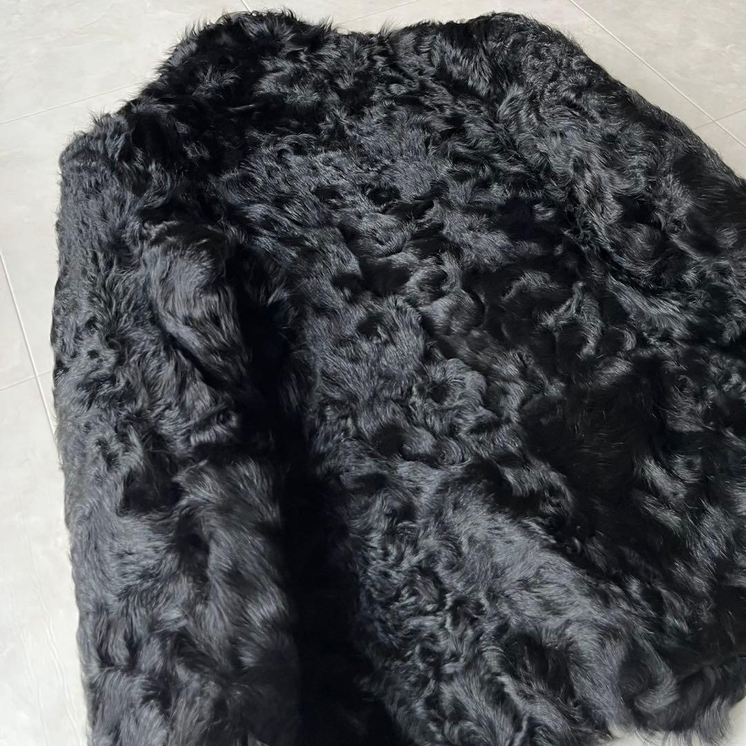 リアルラムファー カーリーラム 毛皮 ファーコート ブラック 黒 M ショート