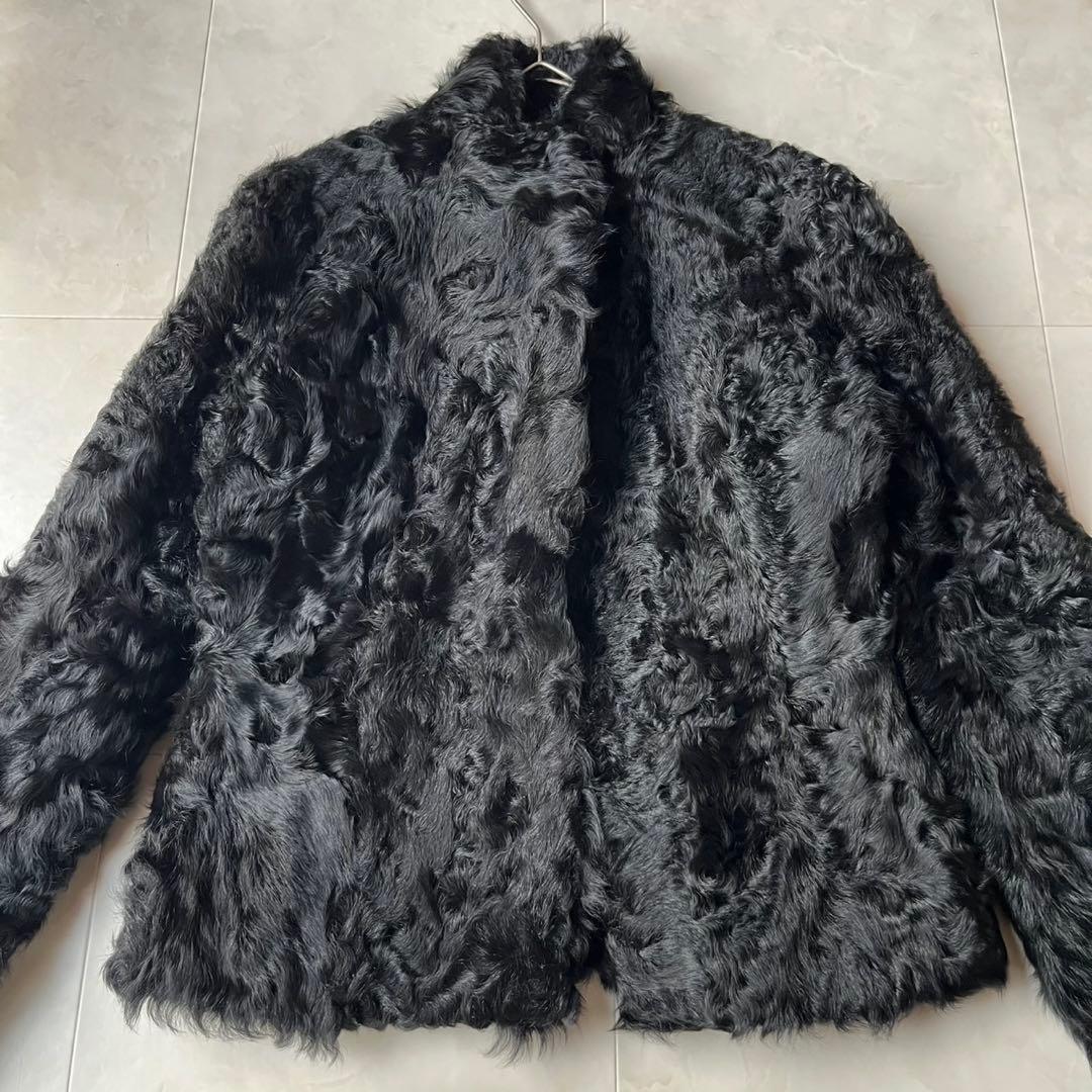 リアルラムファー カーリーラム 毛皮 ファーコート ブラック 黒 M ショート