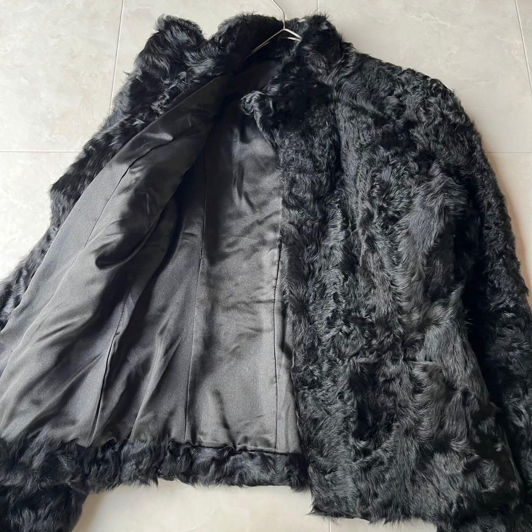 リアルラムファー カーリーラム 毛皮 ファーコート ブラック 黒 M ショート