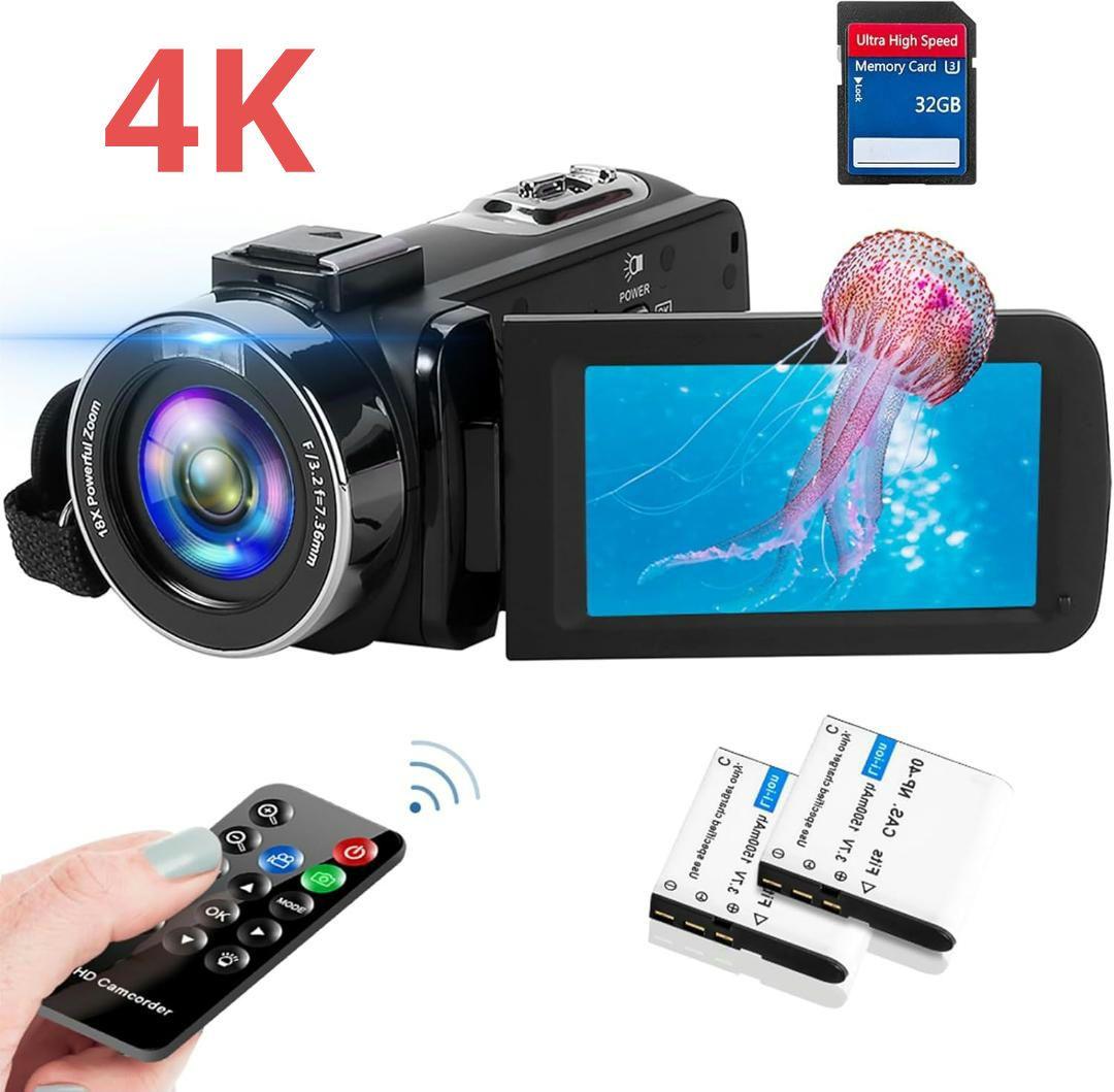 ビデオカメラ 4K30FPS 48MP 18Xデジタルズーム IRナイトビジョン