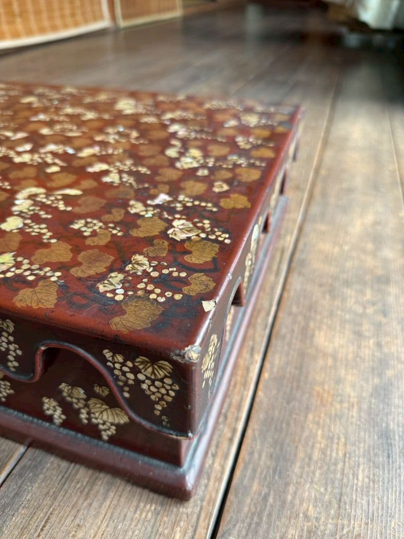 螺鈿 文箱 硯箱 \"栗鼠と葡萄 \" 時代不詳