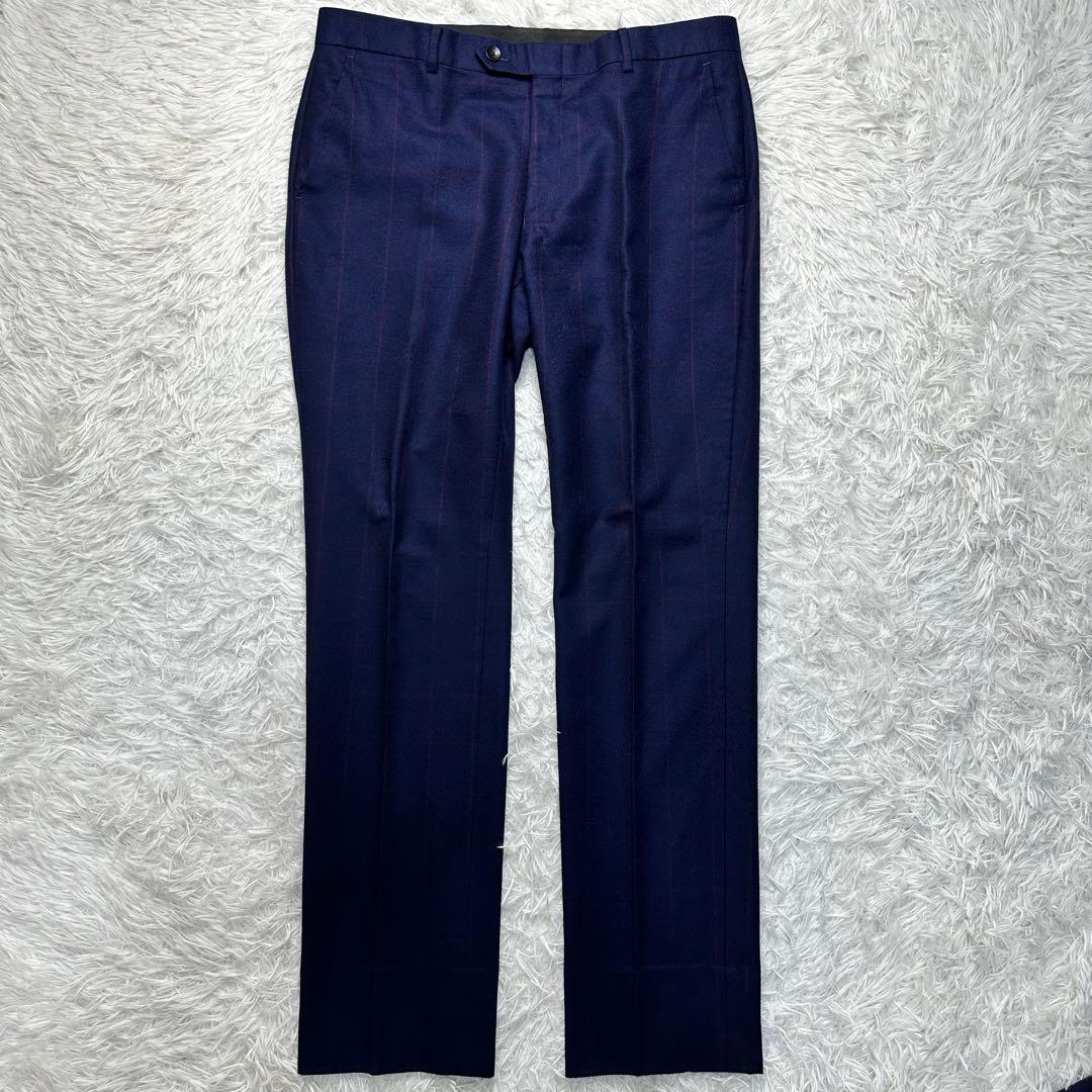 希少 極美品 スーツセレクト 3ピース ワインペン ウール100% ネイビーA6