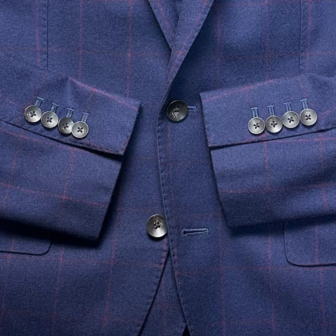 希少 極美品 スーツセレクト 3ピース ワインペン ウール100% ネイビーA6